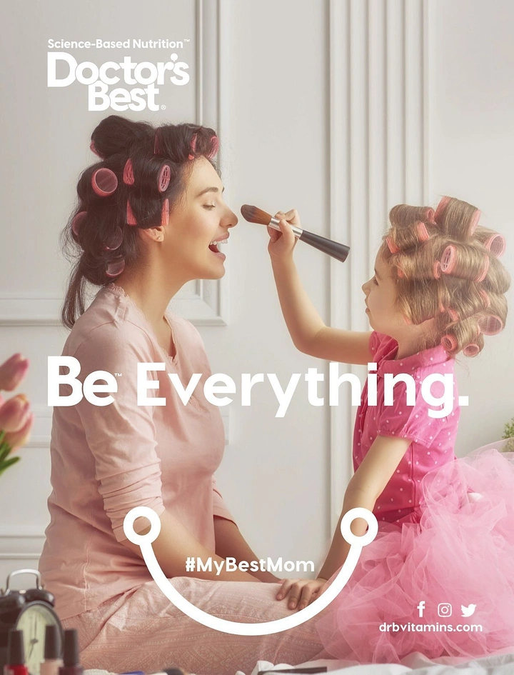 Mother's Day creative ad: Daughter in rollers applying makeup to her mother