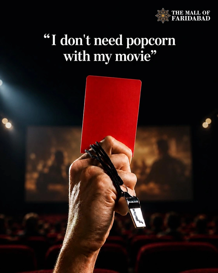 Cinemas & Movie Theatres creative ad: Red card instead of popcorn, witty copy