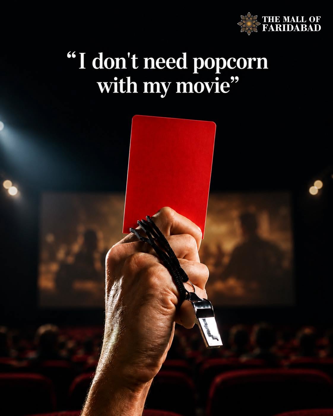 Instagram post: Red card instead of popcorn, witty copy