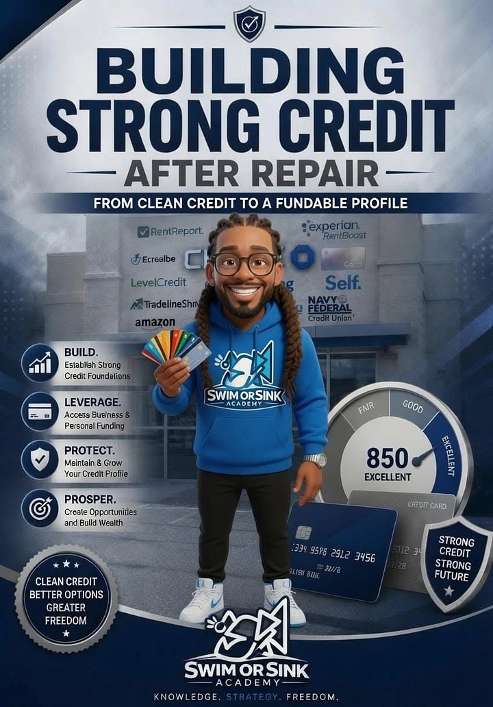 Credit Repair & Credit Score Services creative ad: Strong-credit building metaphor is clear