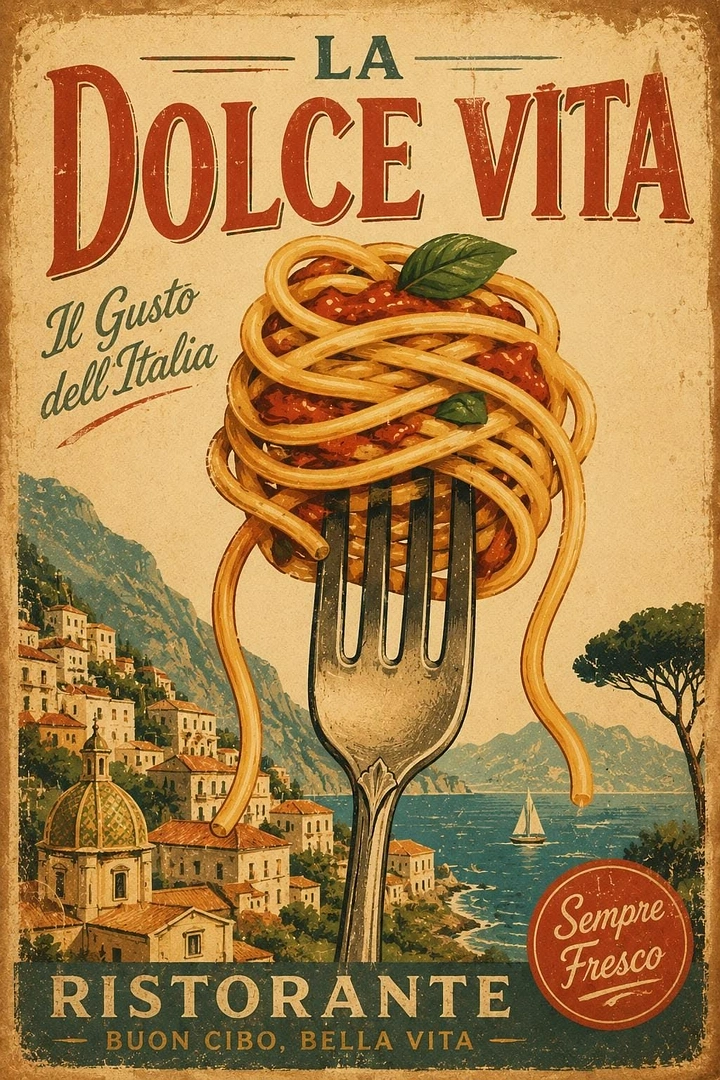 Italian Restaurants creative ad: Outstanding vintage restaurant poster execution
