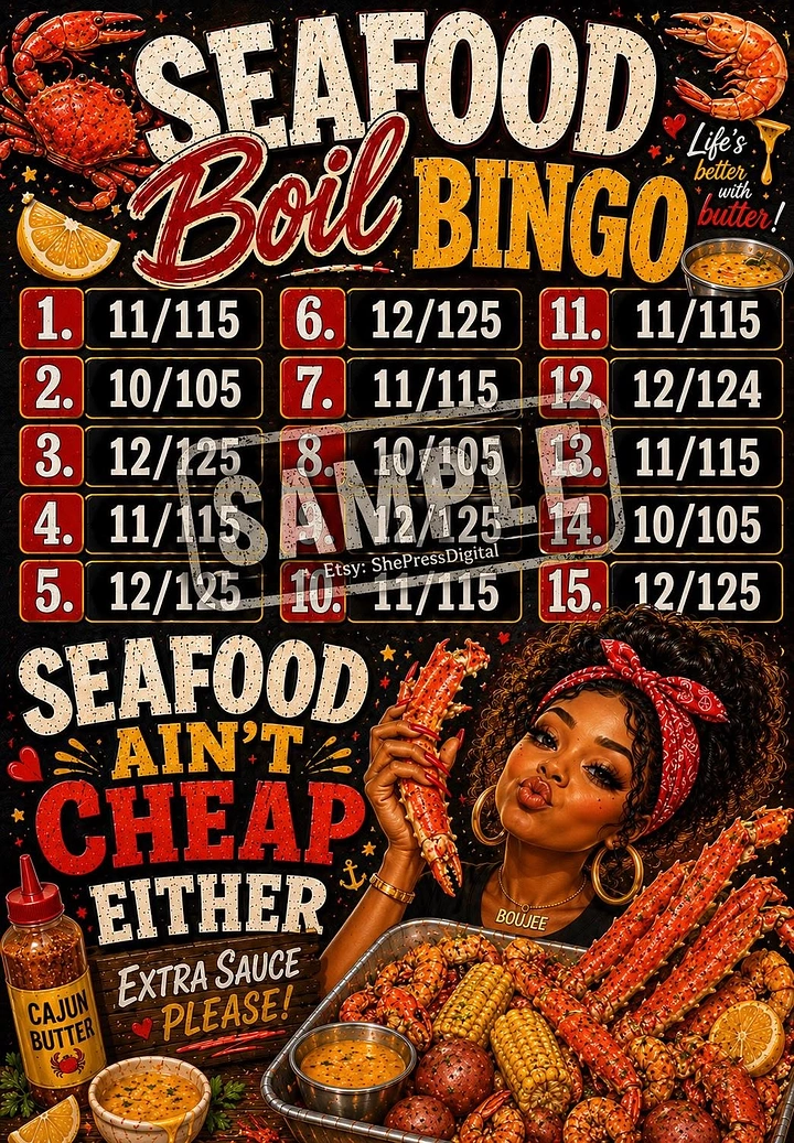 Seafood Restaurants creative ad: Seafood boil transformed into bingo game