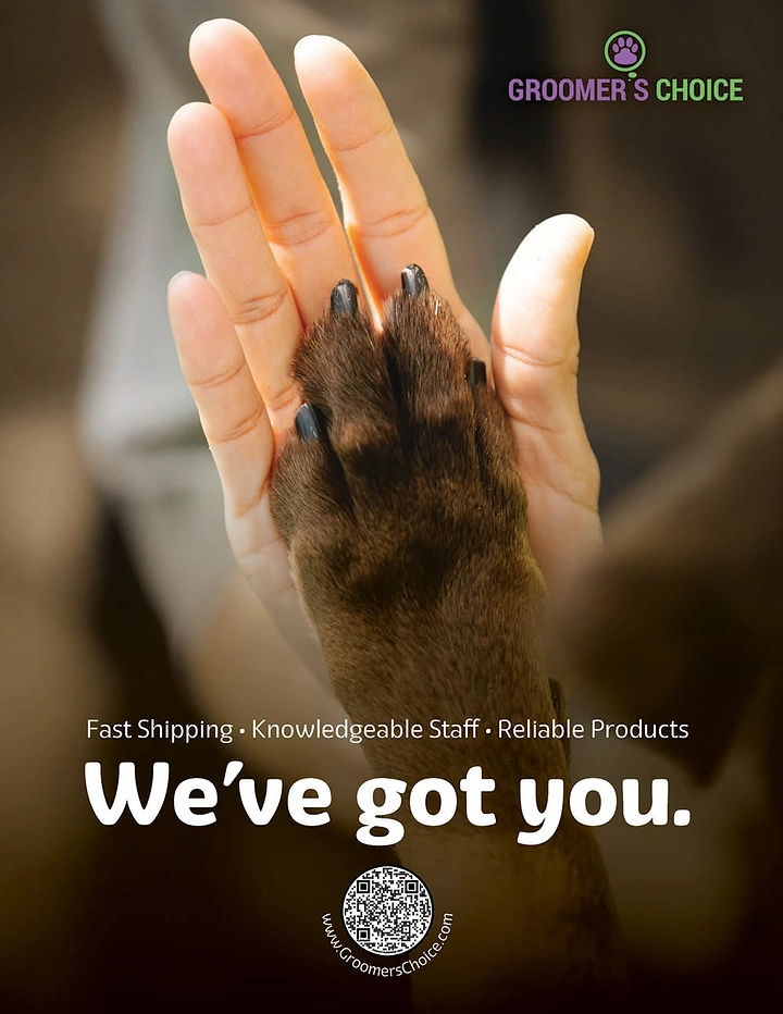 Pet Grooming creative ad: Paw-to-hand high five as trust metaphor