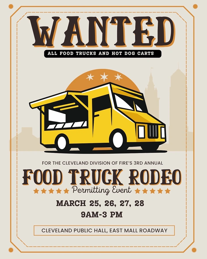 Cloud Kitchens & Food Trucks creative ad: Wanted-poster styling for truck rodeo