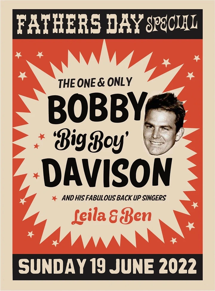 Father's Day creative ad: Vintage gig poster with cut-out headshot on starburst