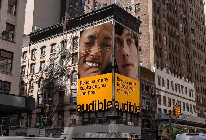 Bookstores creative ad: Audible billboard: 'Read as many books as you can hear' pun