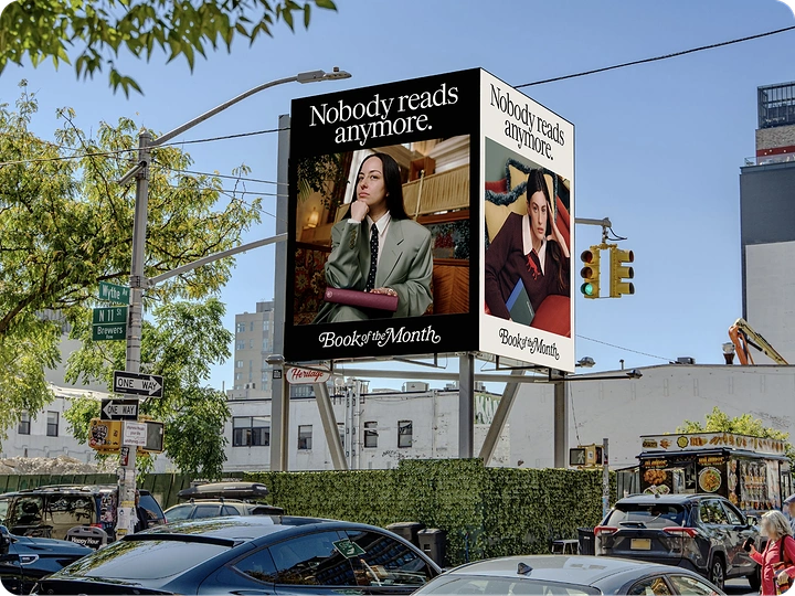 Bookstores creative ad: Ironic 'Nobody reads anymore' Book of the Month billboard