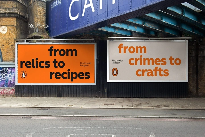 Bookstores creative ad: Penguin rhyming genre-range copy billboards