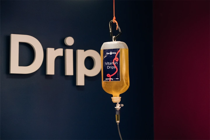 IV Therapy & Drip Bars creative ad: Typography turns IV bag into letterform