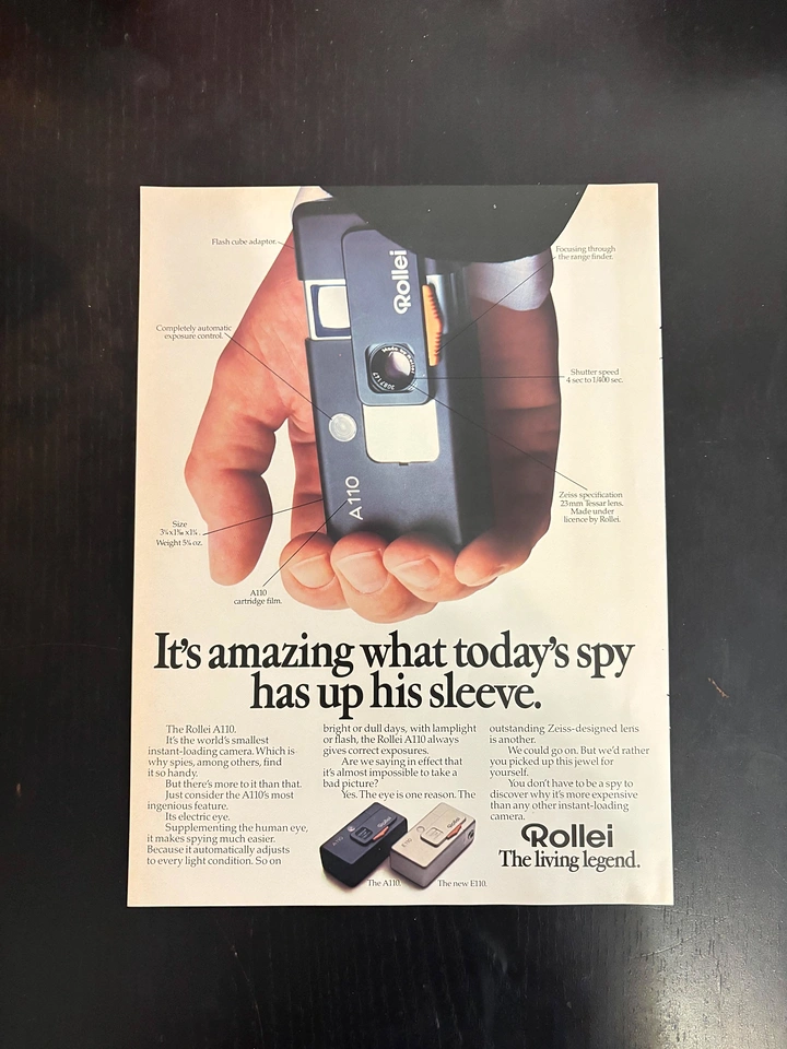 Cameras & Camera Stores creative ad: Spy camera hidden-sleeve visual premise
