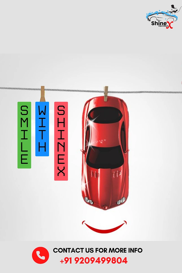 Car Wash & Detailing creative ad: Car hung on clothesline, smile below