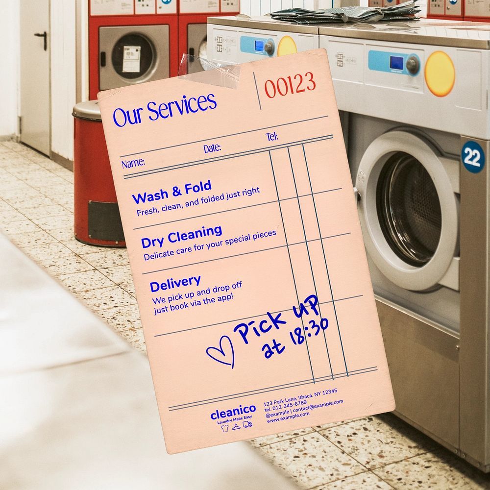 Instagram post: Service list as laundry claim ticket