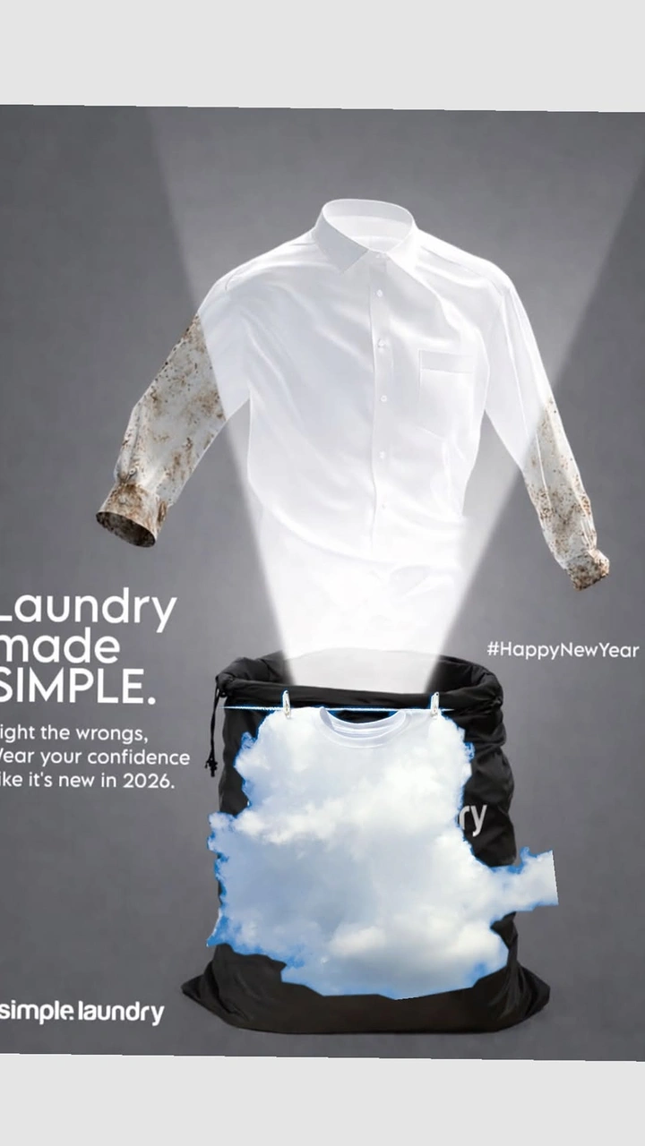 Laundry & Dry Cleaning creative ad: Dirty shirt emerging clean from cloud bag