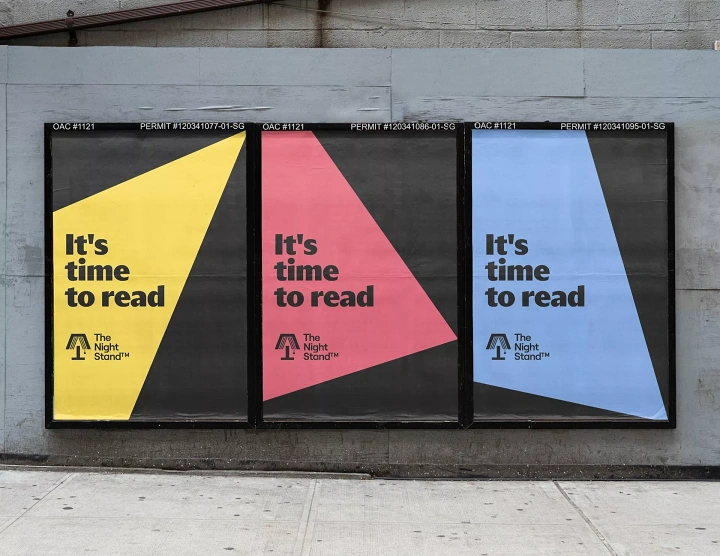 Bookstores creative ad: Lamp-beam triptych in colourways, strong system