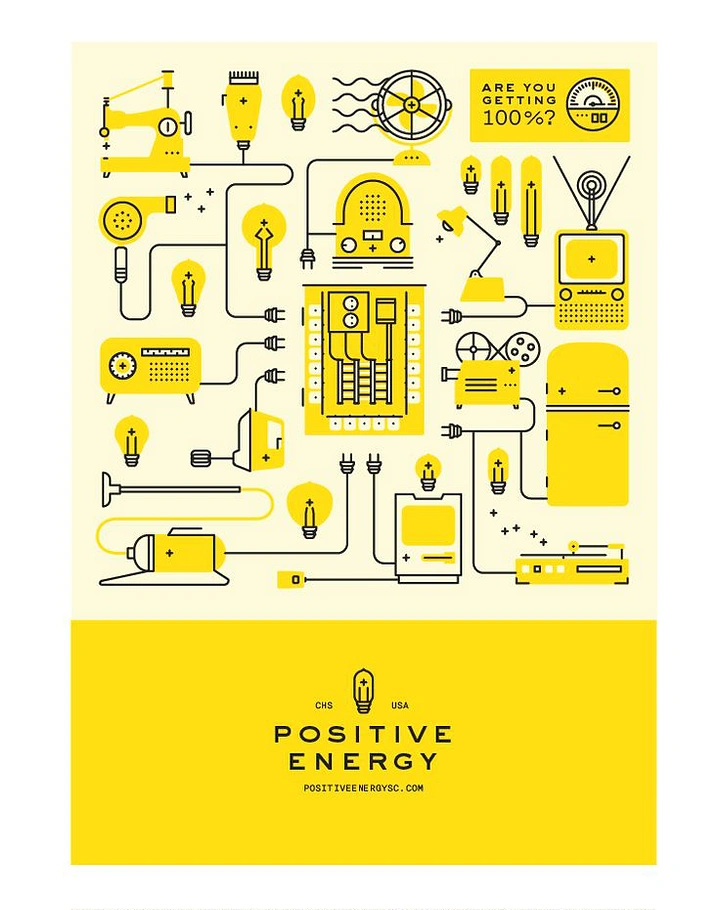 Electricians creative ad: Wiring diagram poster, 'Positive Energy' pun