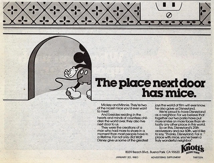 Amusement & Water Parks creative ad: Knott's 'place next door has mice' witty jab