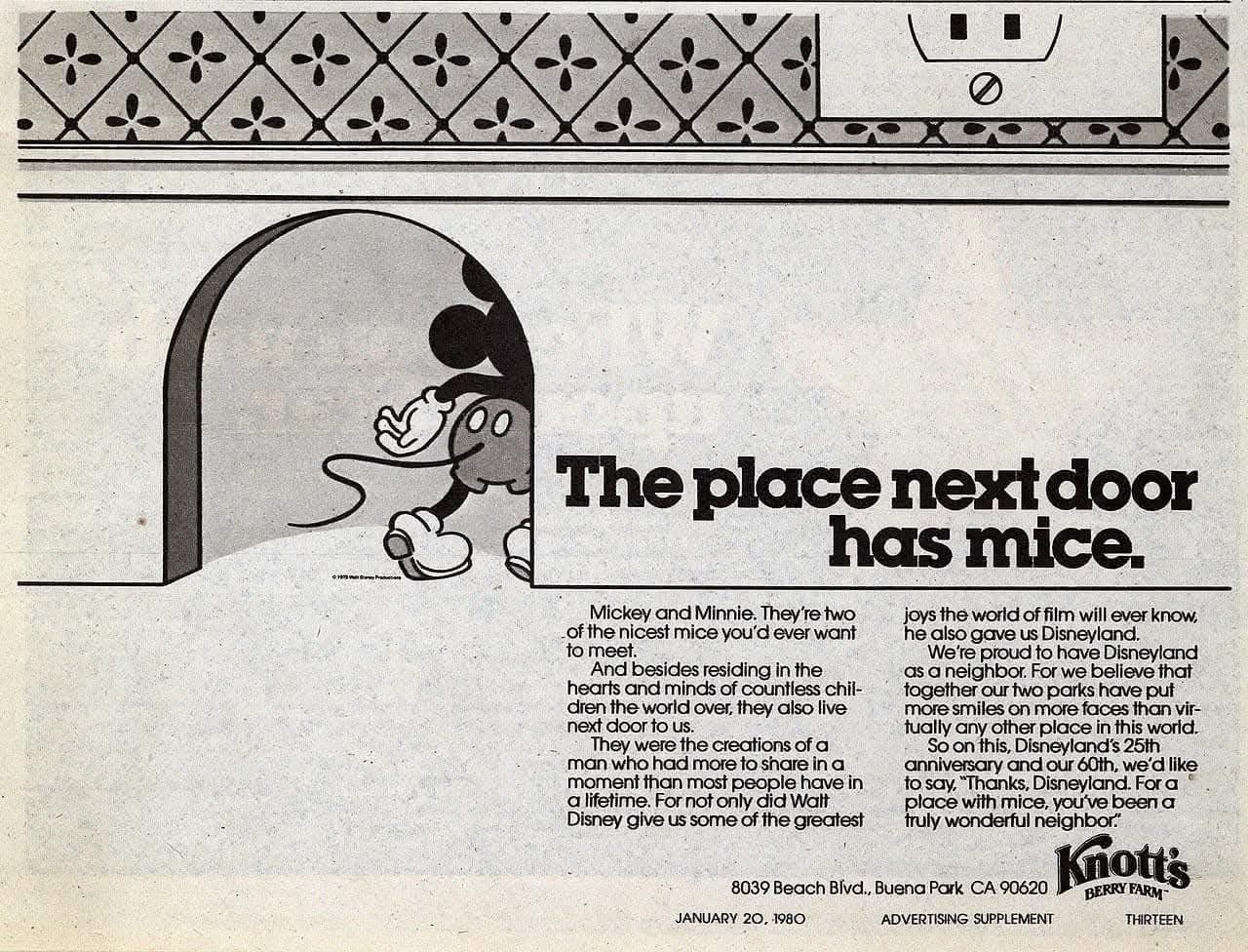 Banner: Knott's 'place next door has mice' witty jab