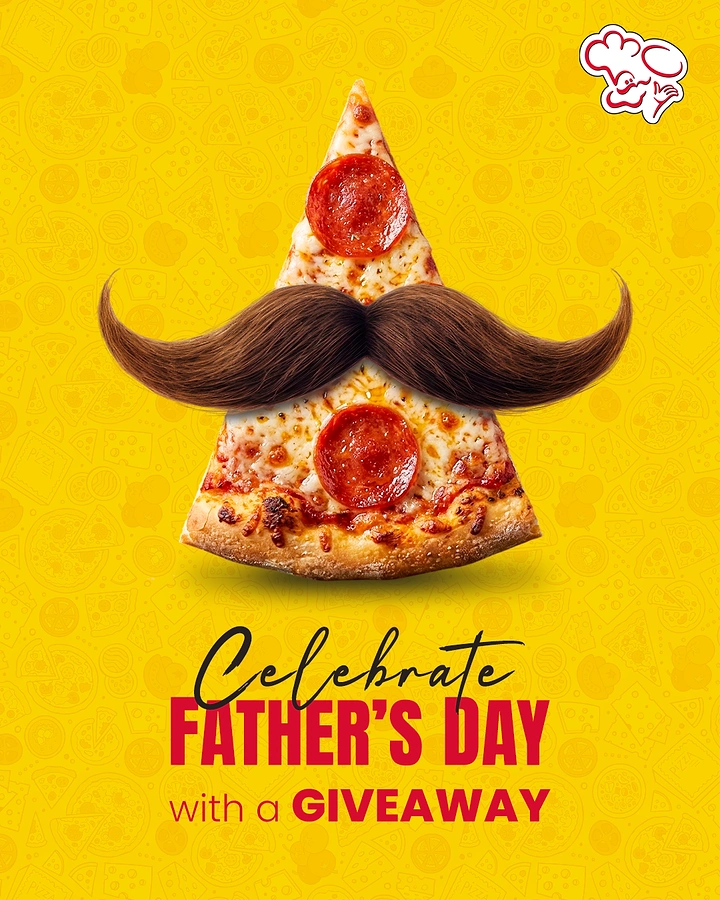 Father's Day creative ad: Pepperoni pizza slice wearing a big moustache