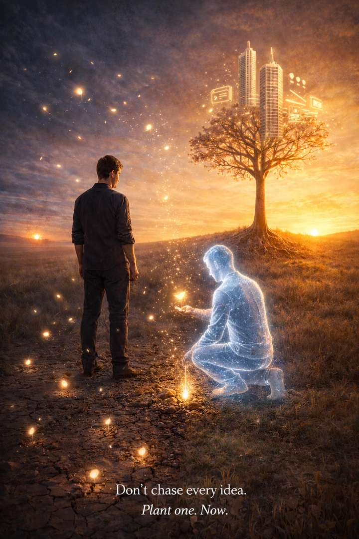 Life & Business Coaches creative ad: Planting ideas becomes glowing tree