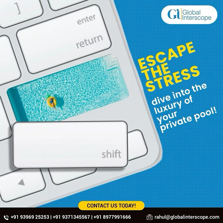 Swimming Pools & Pool Care creative ad: Keyboard escape-key stress metaphor