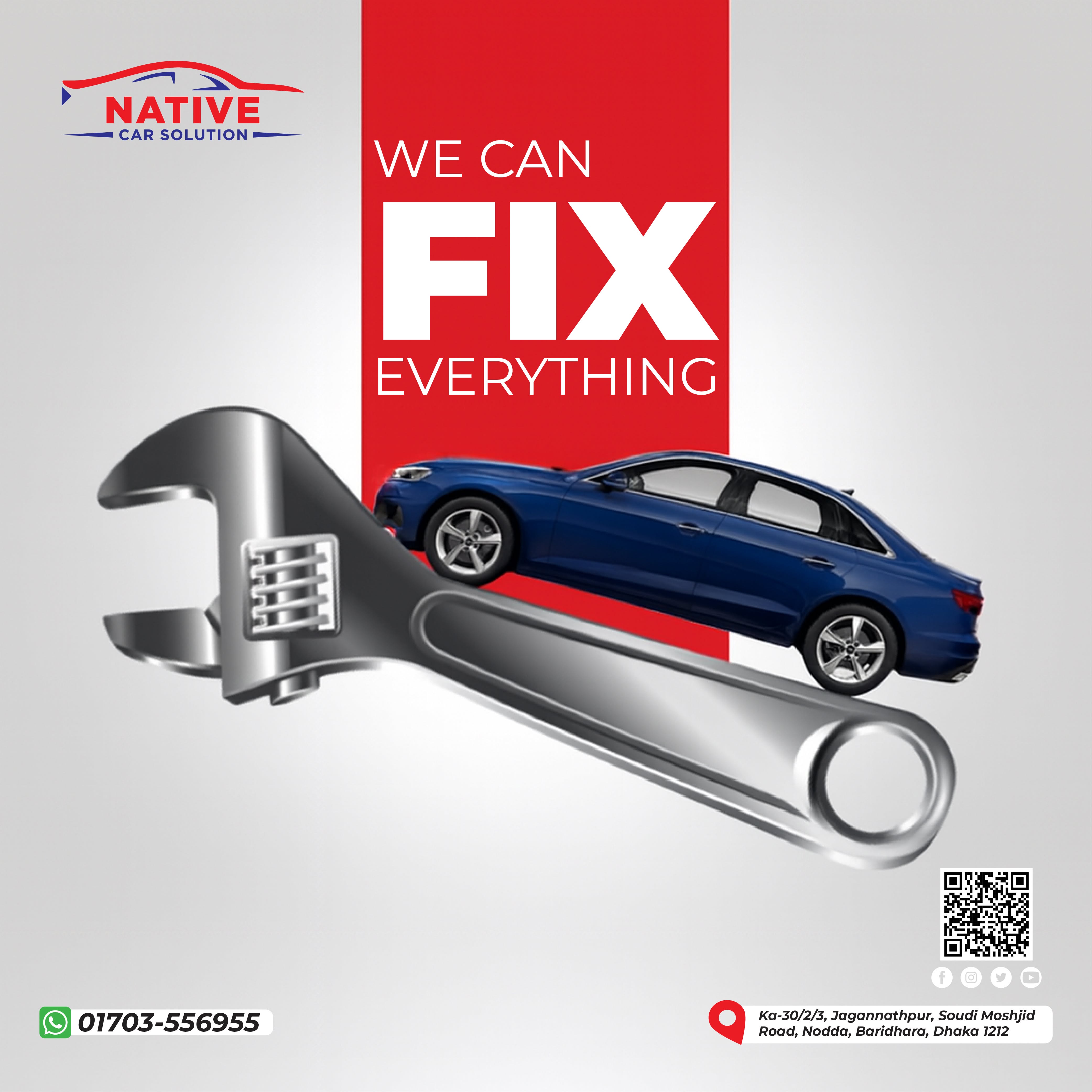 Instagram post: Car riding on giant wrench, fix-everything