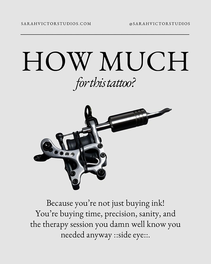 Tattoo Studios creative ad: Witty pricing copy: buying time, therapy