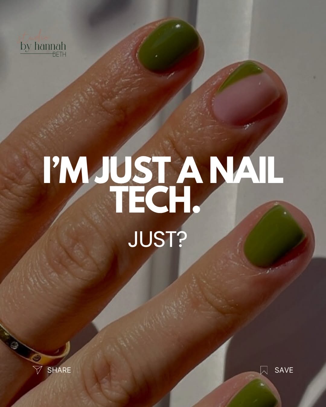 Instagram post: Witty 'Just a nail tech. Just?' copy, slide 1