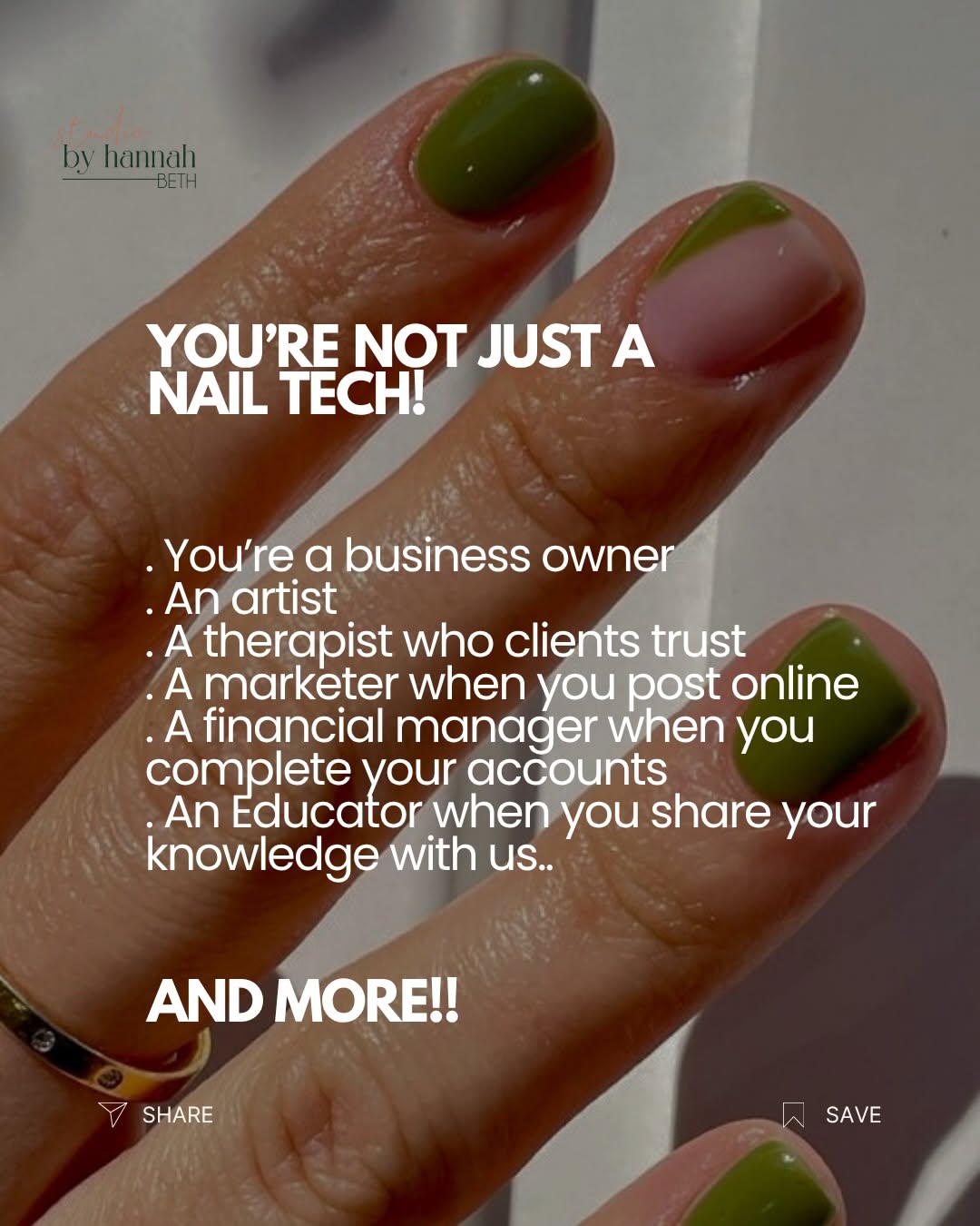 Instagram post: Witty 'Just a nail tech. Just?' copy, slide 2
