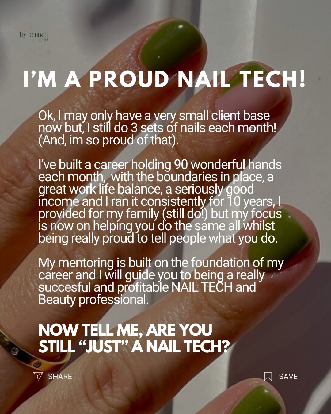 Instagram post: Witty 'Just a nail tech. Just?' copy, slide 4
