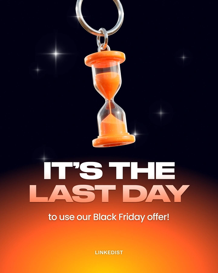 Black Friday creative ad: 3D orange hourglass keychain hanging from a silver ring