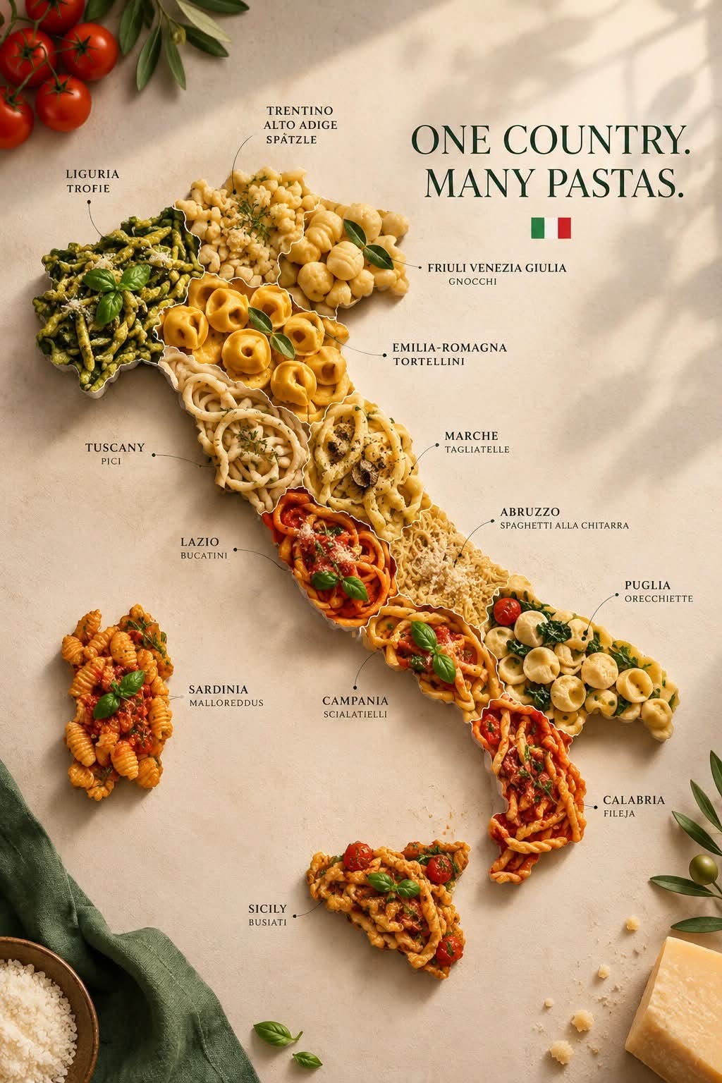 Story: Italy map formed from pasta dishes