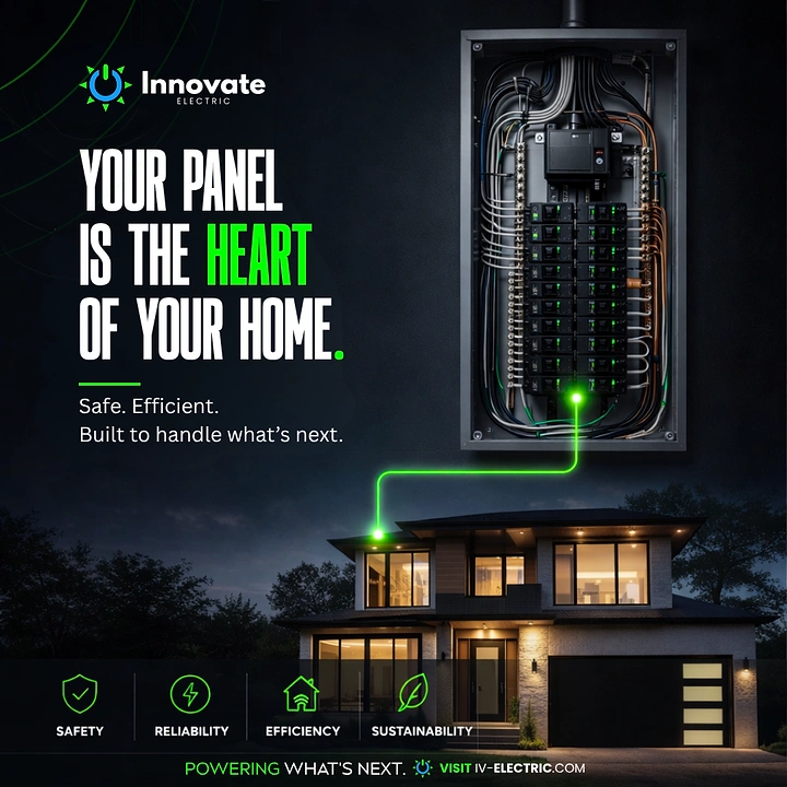 Electricians creative ad: Panel as heart of home, glowing wire