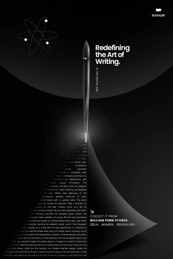Pens & Writing Instruments creative ad: Pen reframed as orbiting scientific form
