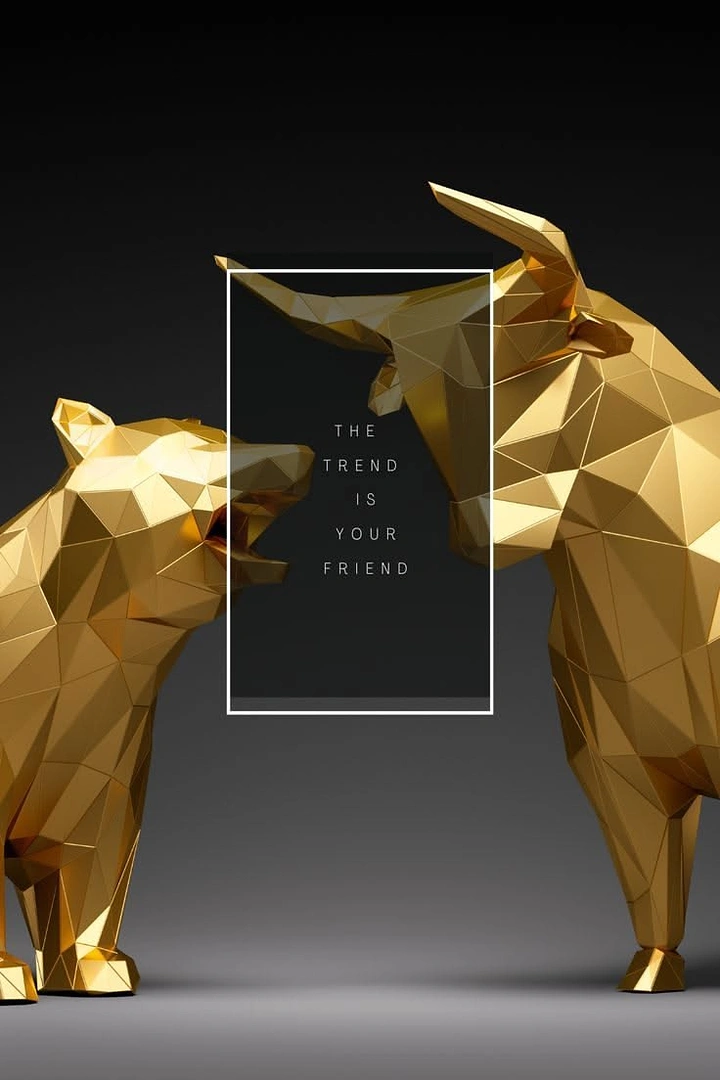 Stock Brokers & Investing creative ad: Gold low-poly bulls framing trend line