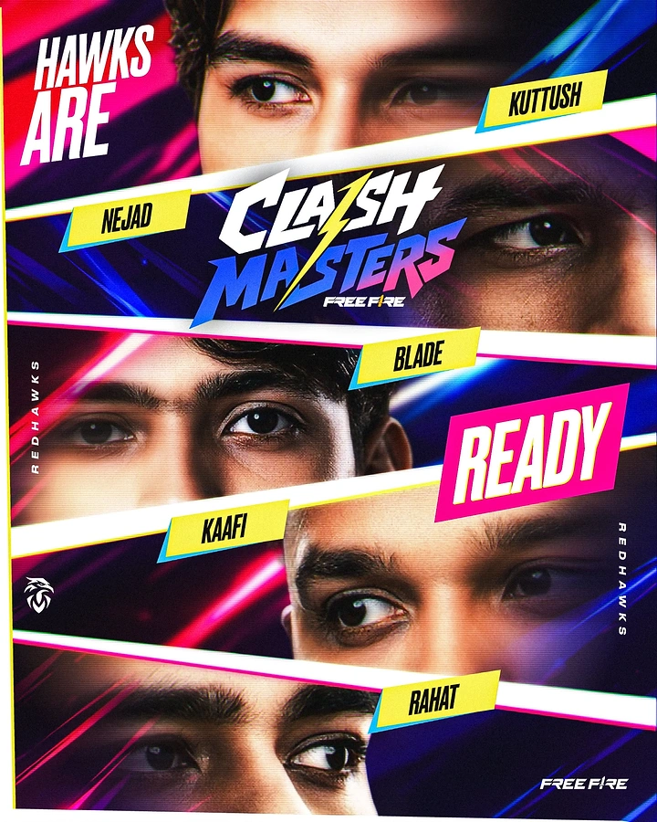 Gaming & Esports creative ad: Stacked player eye strips, intense framing