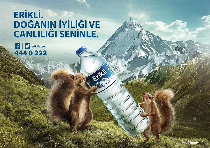 Packaged Drinking Water creative ad: Bears create memorable mountain adventure scene