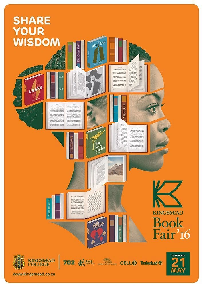 Bookstores creative ad: Head silhouette built from bookshelves