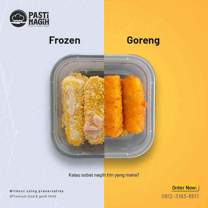 Cloud Kitchens & Food Trucks creative ad: Split frozen vs fried product comparison