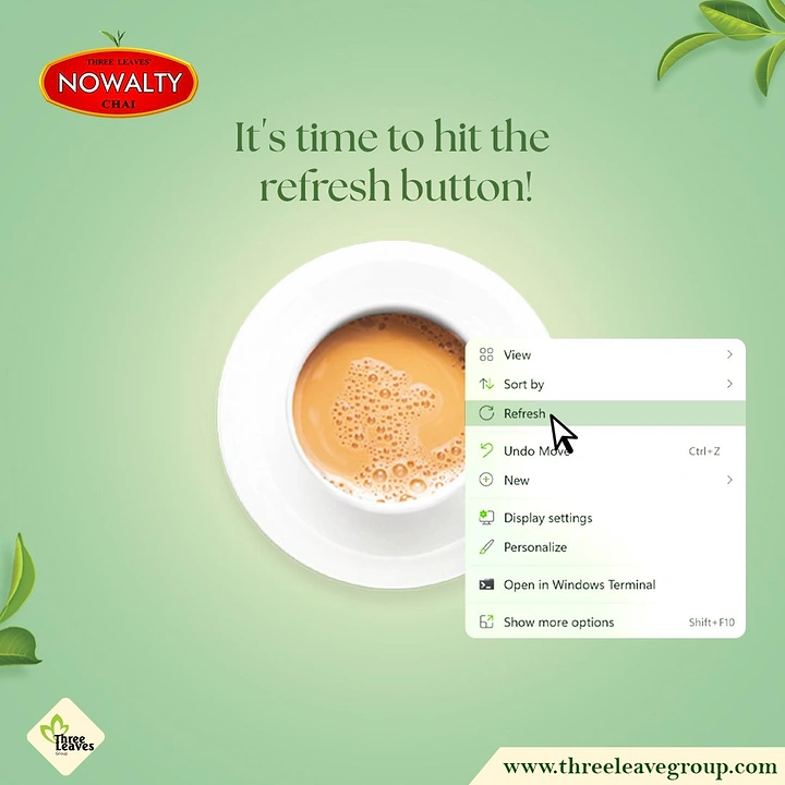 Tea & Chai Brands creative ad: Desktop 'refresh' context menu on chai