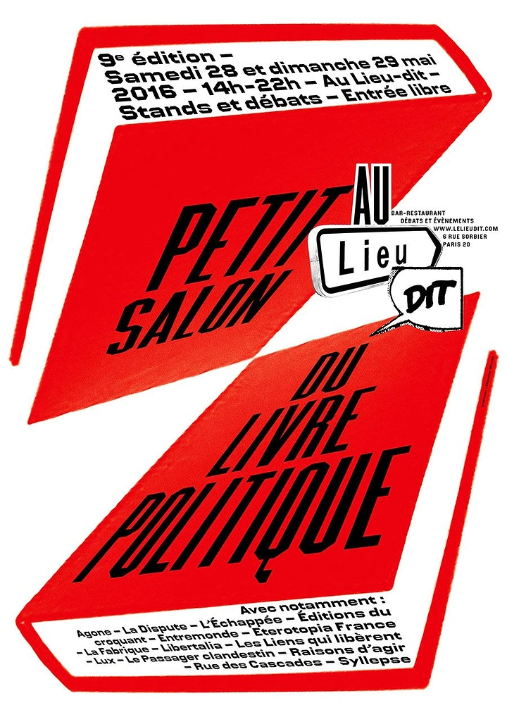 other-festival creative ad: A politically charged book salon represented as a red typographic sign system