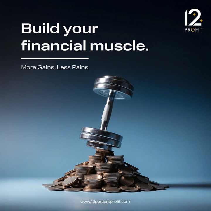 Stock Brokers & Investing creative ad: Coin-stack dumbbell, financial muscle