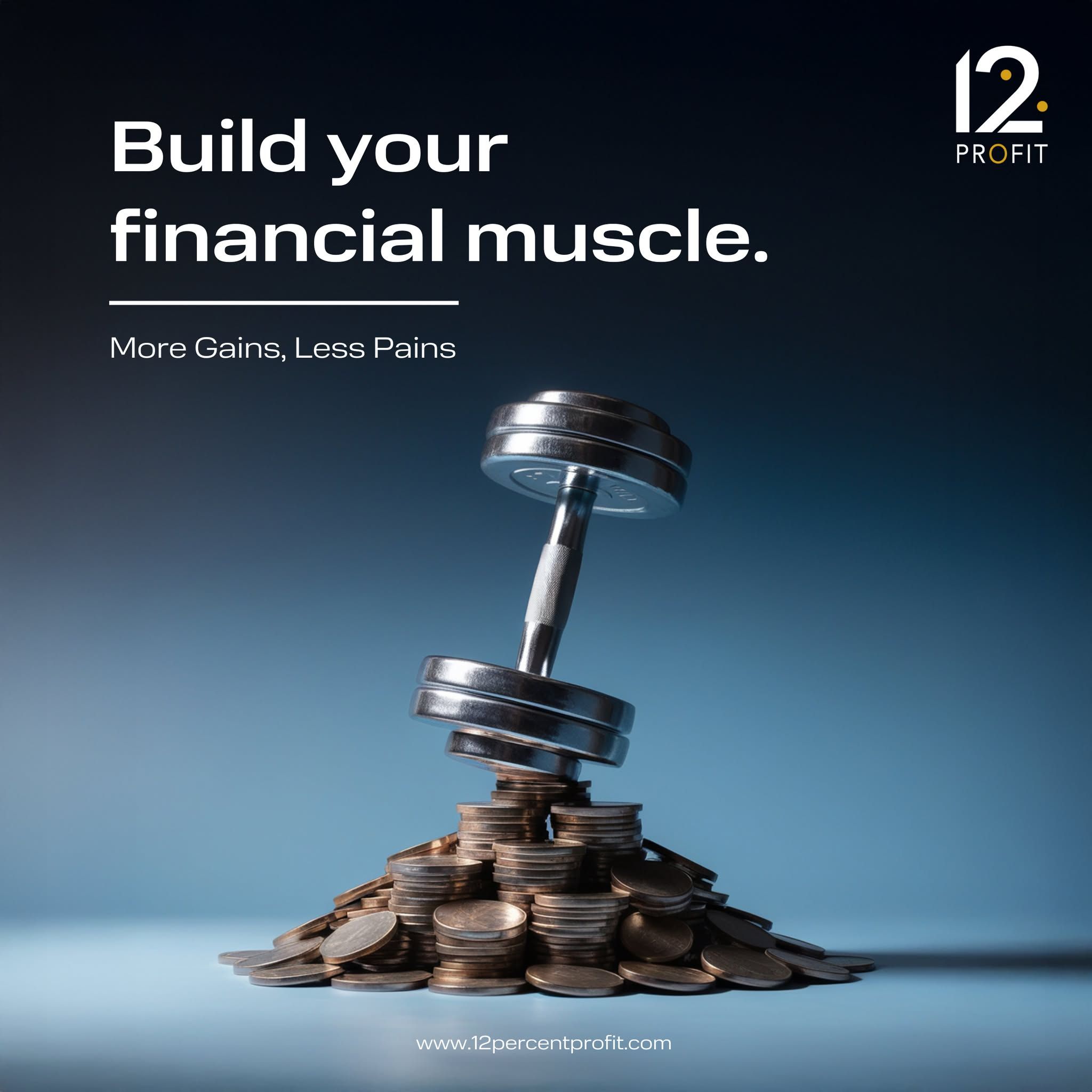 Instagram post: Coin-stack dumbbell, financial muscle