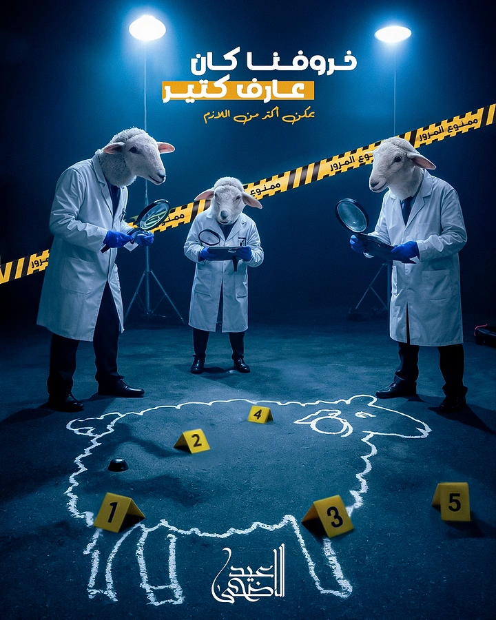 Eid creative ad: Sheep investigators examining a sheep chalk outline at a crime scene