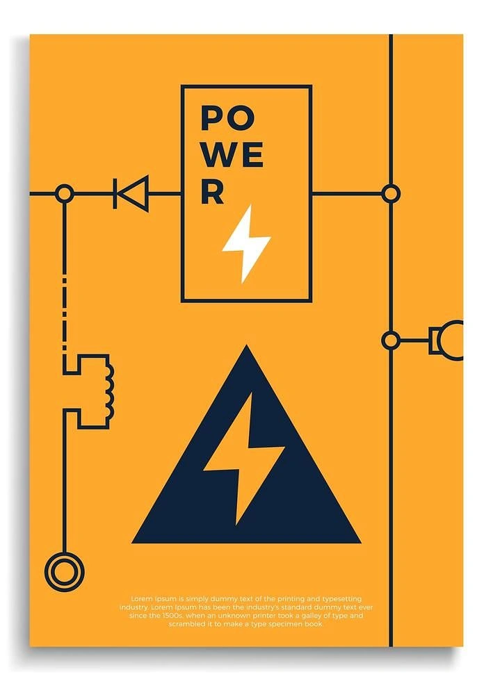 Electricians creative ad: Circuit-diagram layout framing POWER type