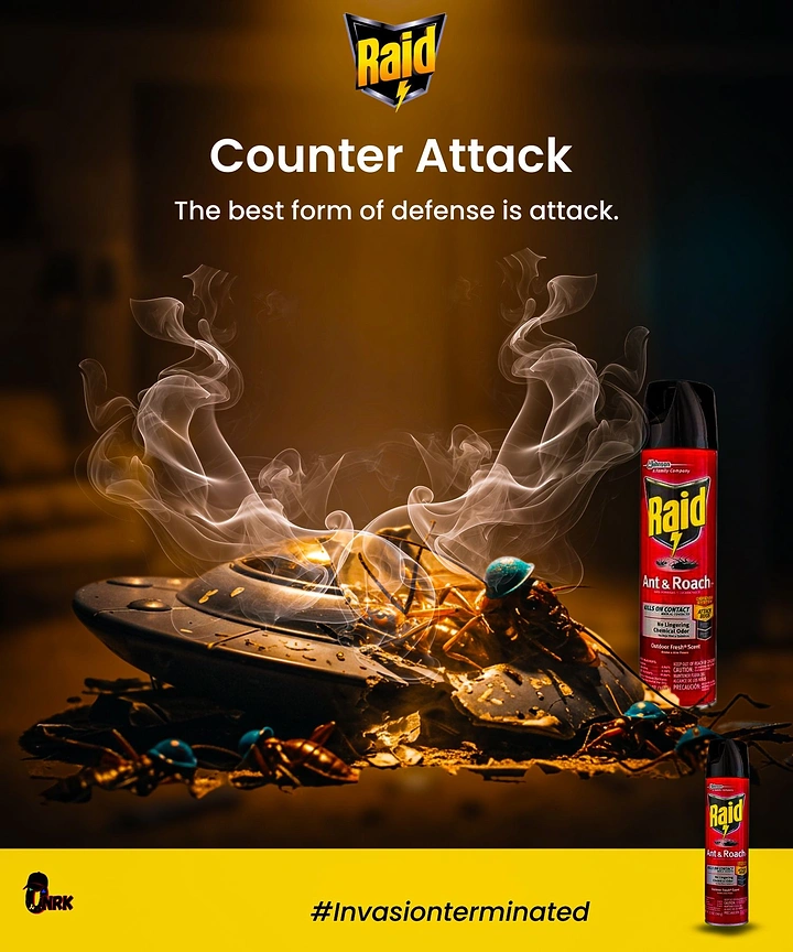 Pest Control creative ad: Cockroach spaceship shot down, 'Counter Attack'
