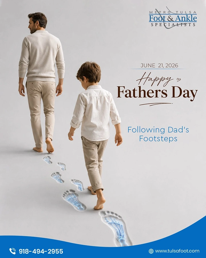 Father's Day creative ad: Barefoot father and son walking away leaving x-ray footprints