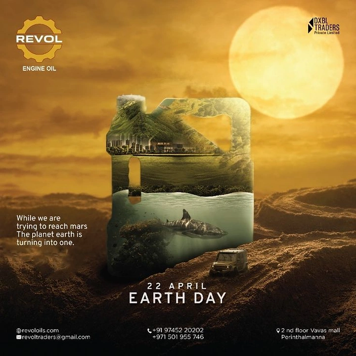 Engine Oil & Lubricants creative ad: Earth Day landscape creates environmental metaphor