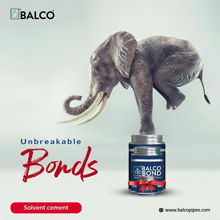 Plumbers creative ad: Elephant balancing on one foot atop solvent cement tins