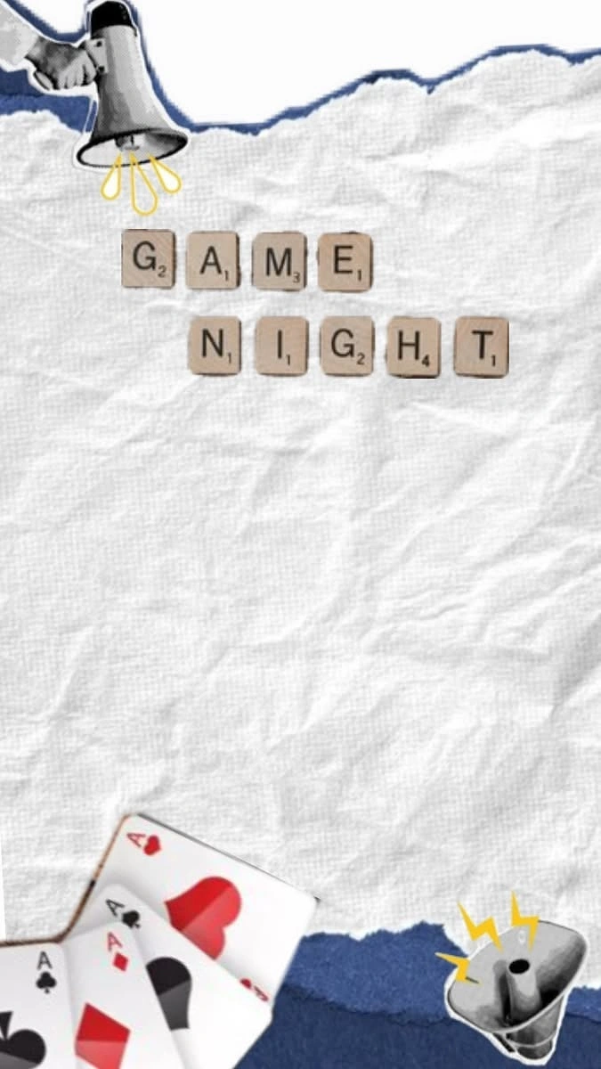 Board Games & Game Cafes creative ad: Scrabble tiles spell game night