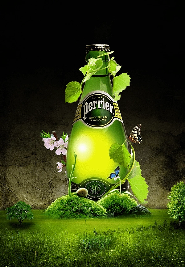 Packaged Drinking Water creative ad: Bottle grows into a living landscape